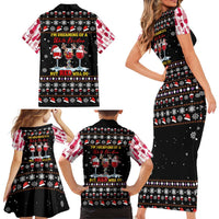 Wine Red Christmas Christmas Christmas Family Matching Short Sleeve Bodycon Dress and Hawaiian Shirt Xmas Holiday Patterns - Wonder Print Shop