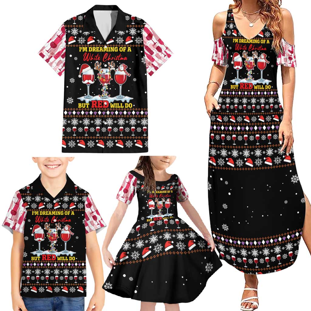 Wine Red Christmas Christmas Christmas Family Matching Summer Maxi Dress and Hawaiian Shirt Xmas Holiday Patterns - Wonder Print Shop