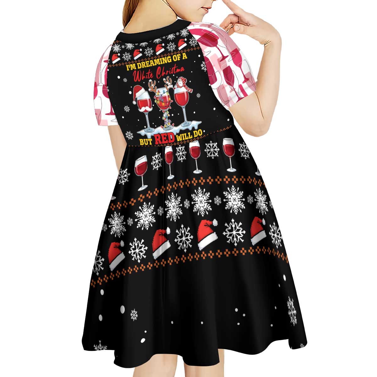 Wine Red Christmas Christmas Christmas Kid Short Sleeve Dress Xmas Holiday Patterns - Wonder Print Shop