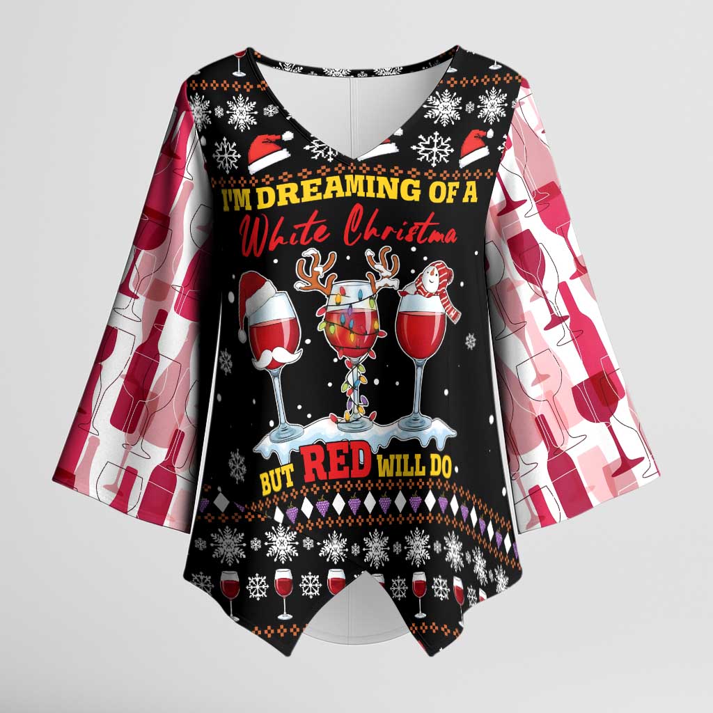 Wine Red Christmas Christmas Christmas Kimono Sleeve Blouse Xmas Holiday Patterns - Wonder Print Shop