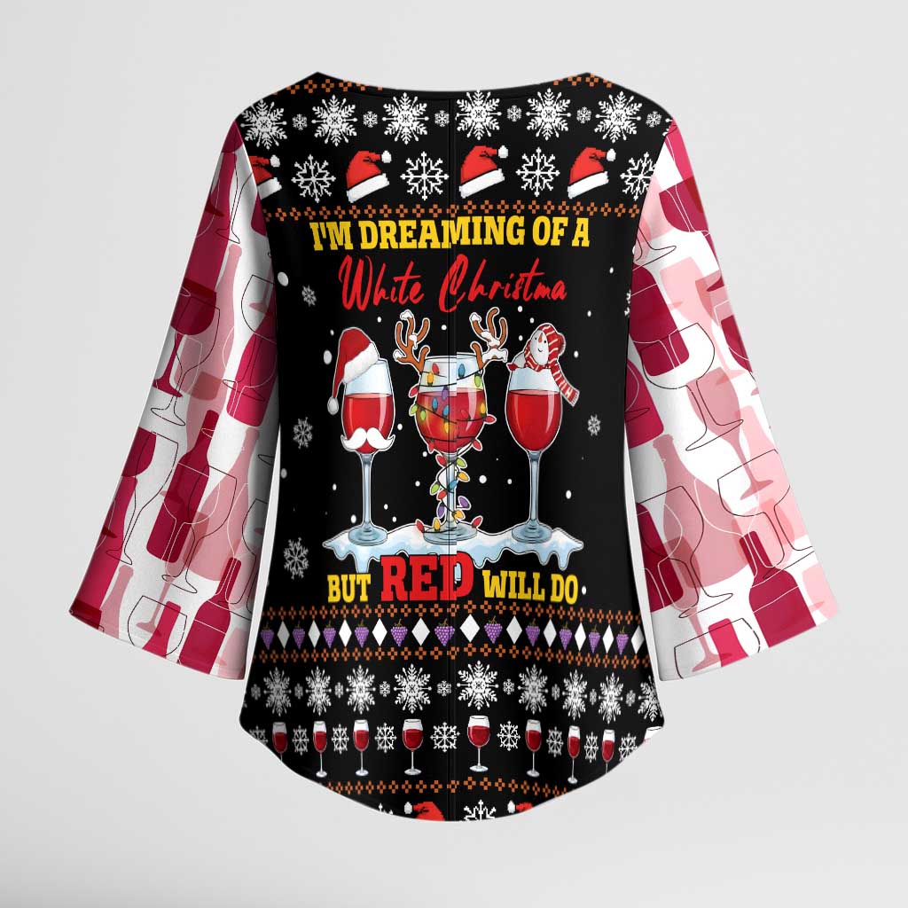 Wine Red Christmas Christmas Christmas Kimono Sleeve Blouse Xmas Holiday Patterns - Wonder Print Shop