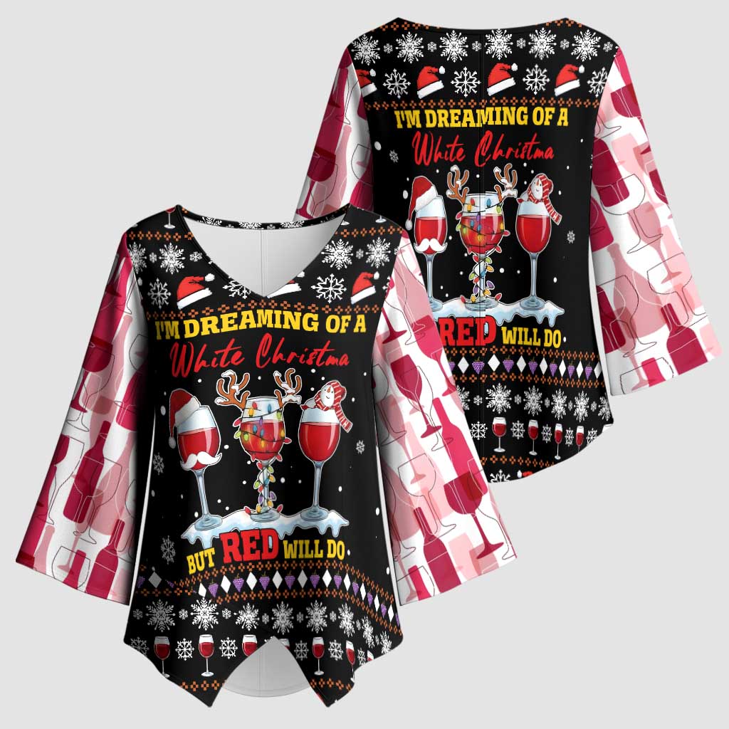 Wine Red Christmas Christmas Christmas Kimono Sleeve Blouse Xmas Holiday Patterns - Wonder Print Shop