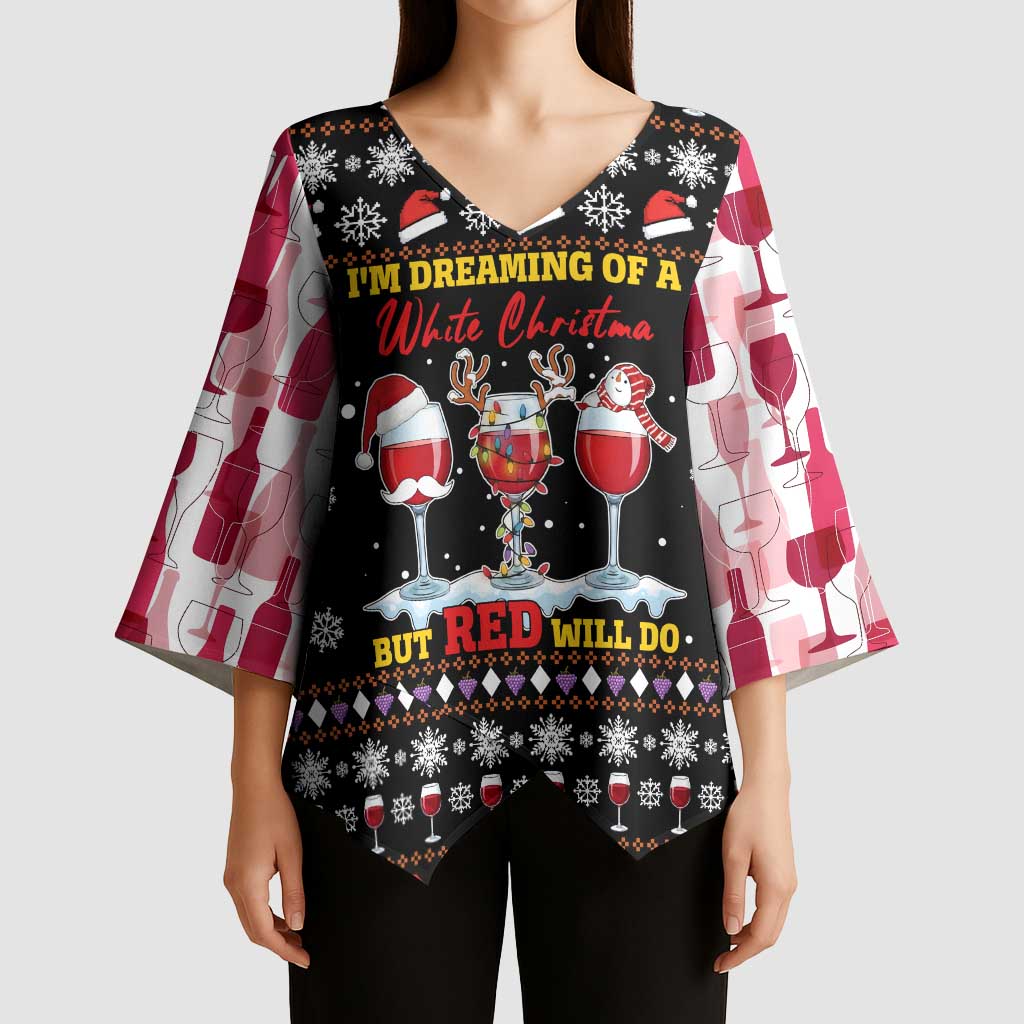 Wine Red Christmas Christmas Christmas Kimono Sleeve Blouse Xmas Holiday Patterns - Wonder Print Shop