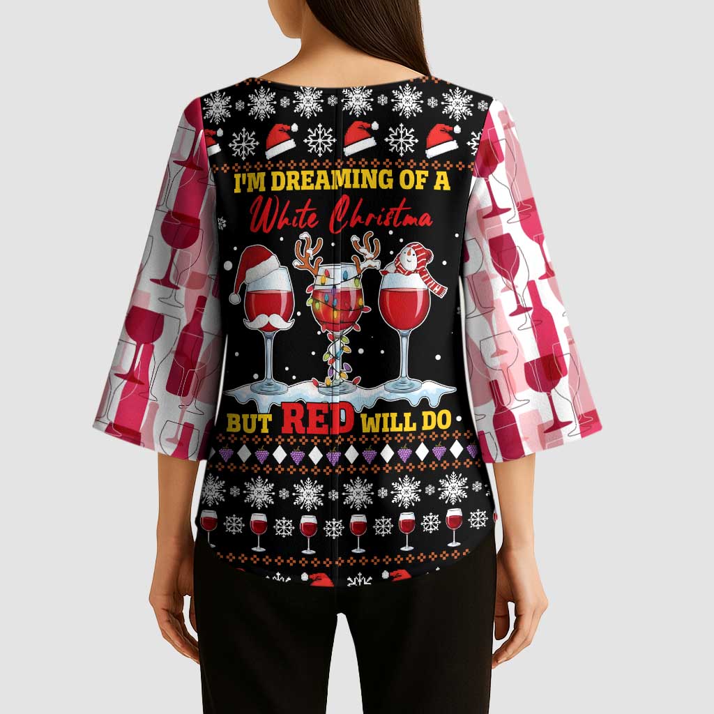 Wine Red Christmas Christmas Christmas Kimono Sleeve Blouse Xmas Holiday Patterns - Wonder Print Shop