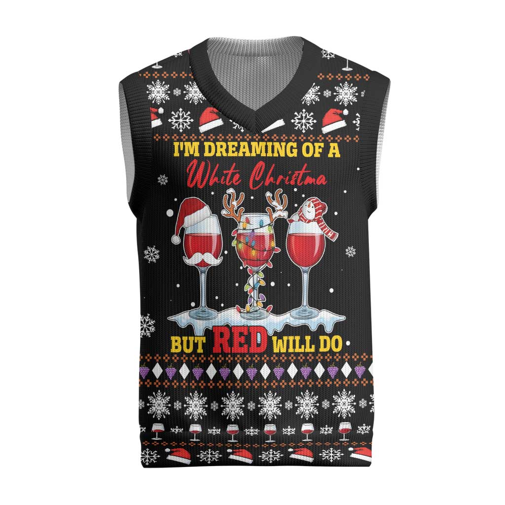 Wine Red Christmas Christmas Knitted V-Neck Vest Xmas Holiday Patterns - Wonder Print Shop
