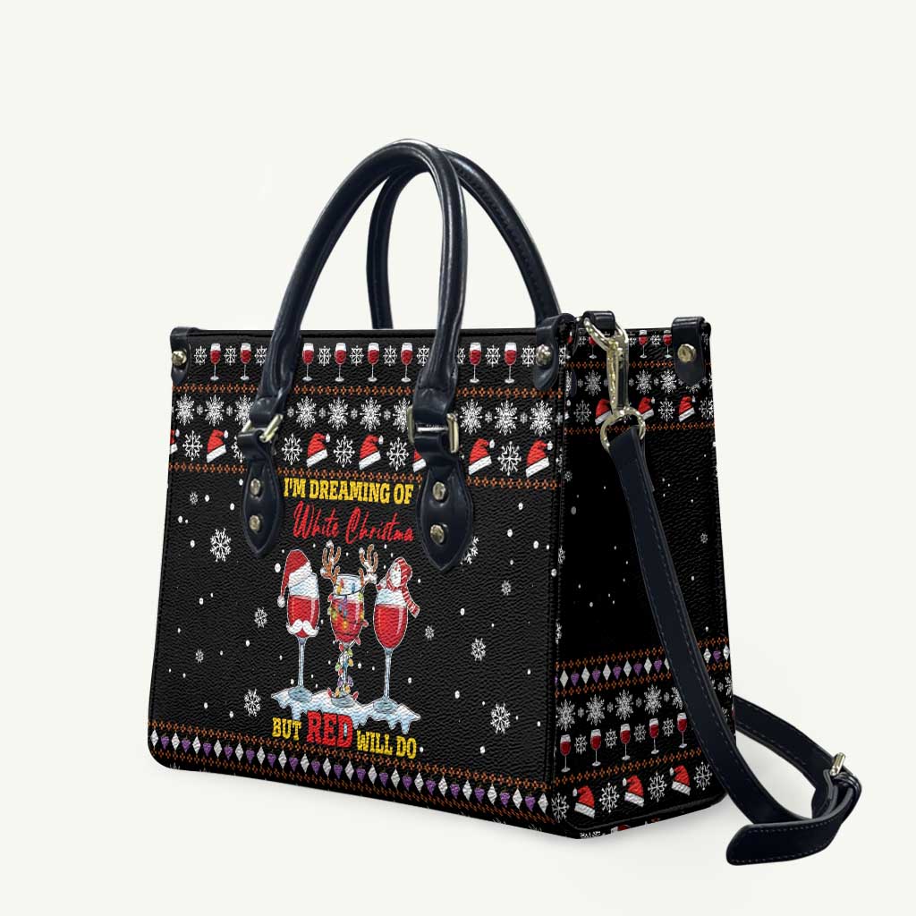 Wine Red Christmas Christmas Christmas Leather Bag Xmas Holiday Patterns - Wonder Print Shop