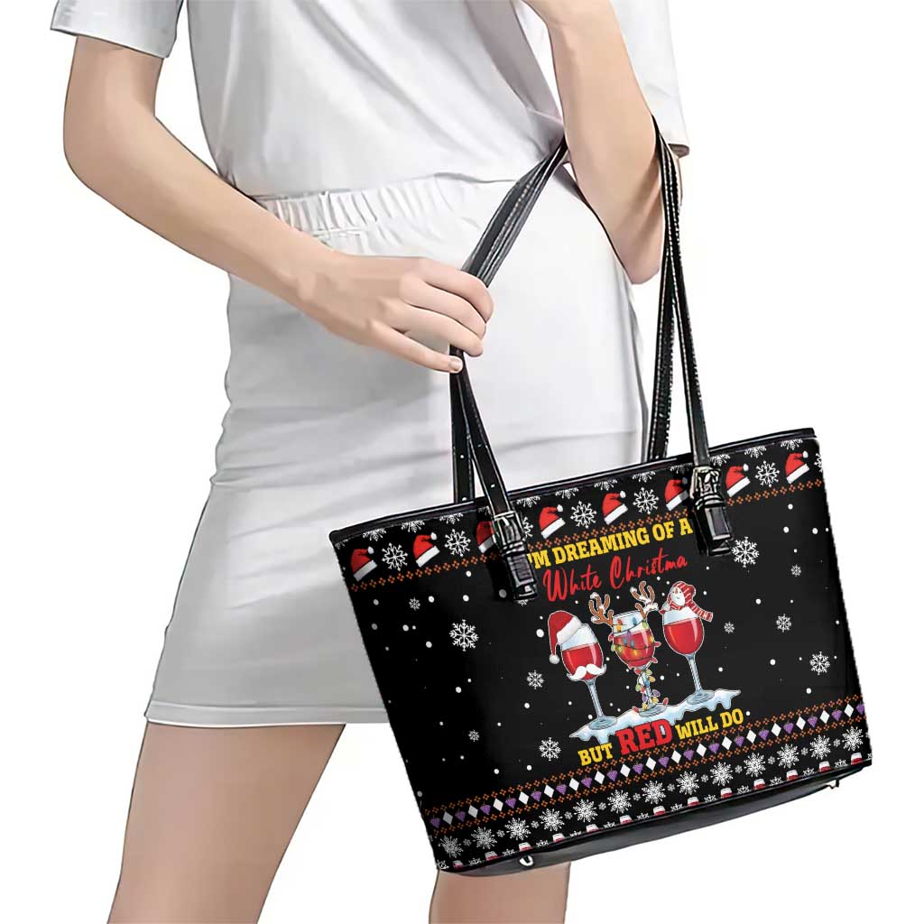 Wine Red Christmas Christmas Christmas Leather Tote Bag Xmas Holiday Patterns - Wonder Print Shop