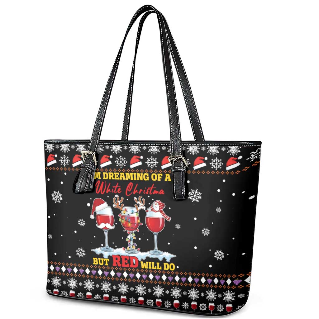 Wine Red Christmas Christmas Christmas Leather Tote Bag Xmas Holiday Patterns - Wonder Print Shop