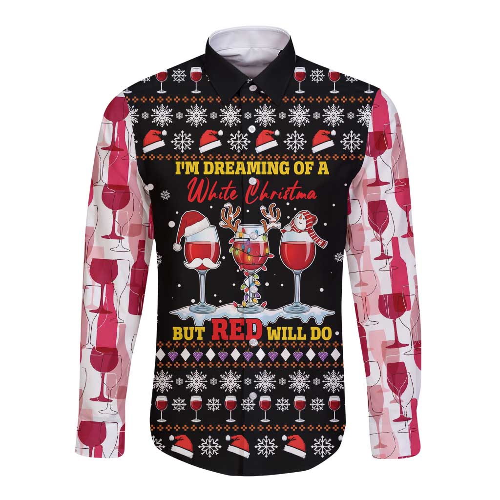 Wine Red Christmas Christmas Christmas Long Sleeve Button Shirt Xmas Holiday Patterns - Wonder Print Shop