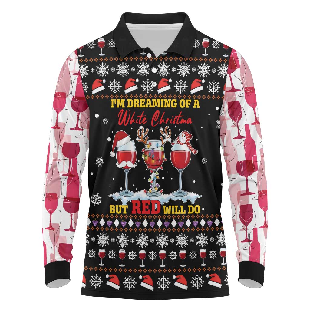 Wine Red Christmas Christmas Christmas Long Sleeve Polo Shirt Xmas Holiday Patterns - Wonder Print Shop