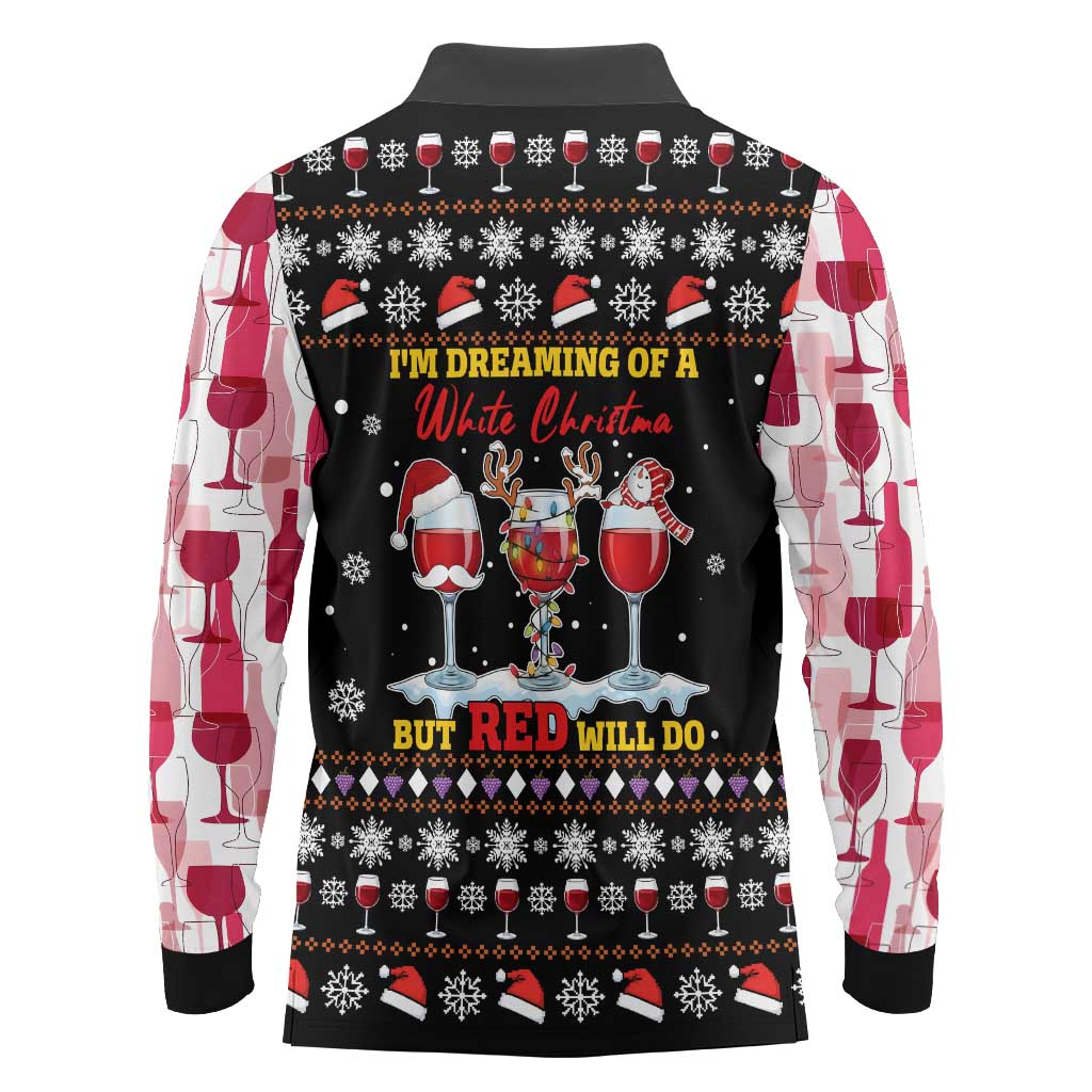 Wine Red Christmas Christmas Christmas Long Sleeve Polo Shirt Xmas Holiday Patterns - Wonder Print Shop