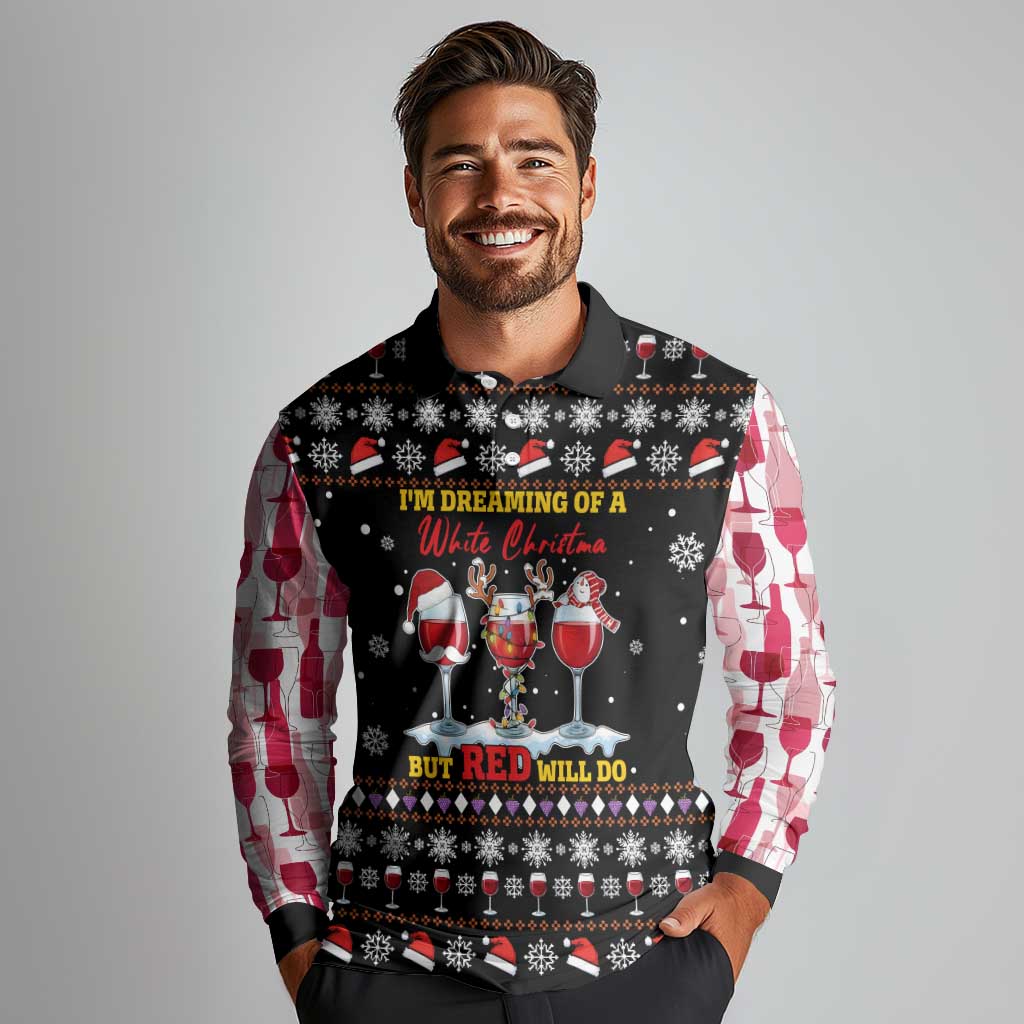 Wine Red Christmas Christmas Christmas Long Sleeve Polo Shirt Xmas Holiday Patterns - Wonder Print Shop