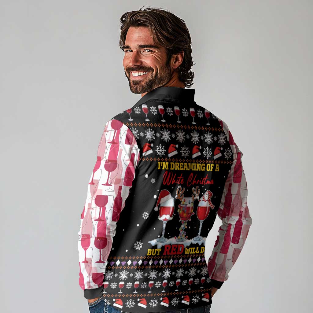 Wine Red Christmas Christmas Christmas Long Sleeve Polo Shirt Xmas Holiday Patterns - Wonder Print Shop