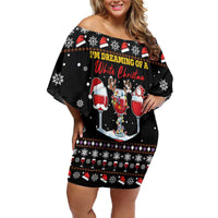 Wine Red Christmas Christmas Christmas Off Shoulder Short Dress Xmas Holiday Patterns - Wonder Print Shop