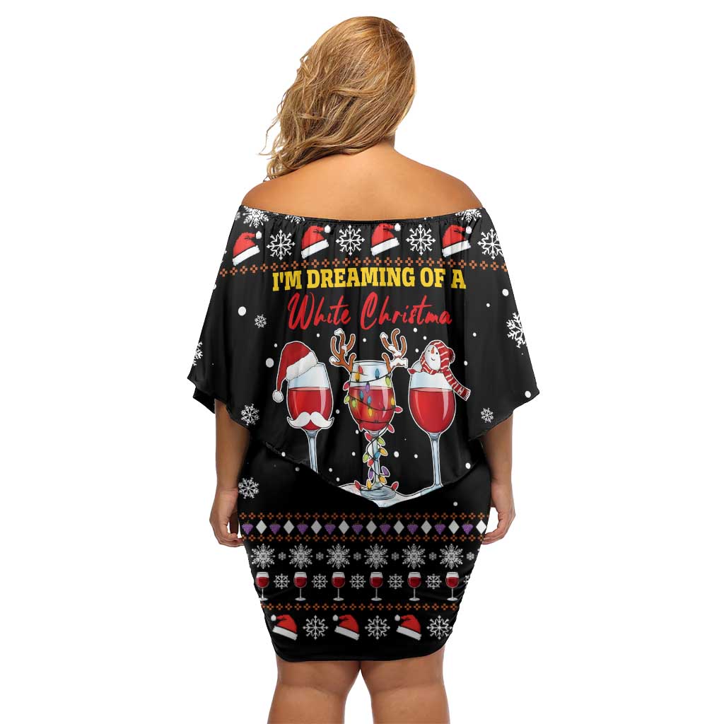 Wine Red Christmas Christmas Christmas Off Shoulder Short Dress Xmas Holiday Patterns - Wonder Print Shop