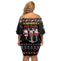 Wine Red Christmas Christmas Christmas Off Shoulder Short Dress Xmas Holiday Patterns - Wonder Print Shop