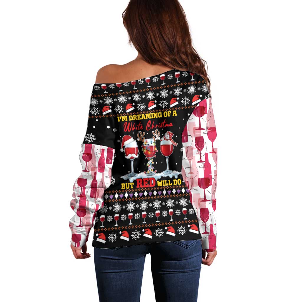 Wine Red Christmas Christmas Christmas Off Shoulder Sweater Xmas Holiday Patterns - Wonder Print Shop