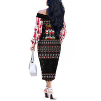 Wine Red Christmas Christmas Christmas Off The Shoulder Long Sleeve Dress Xmas Holiday Patterns - Wonder Print Shop