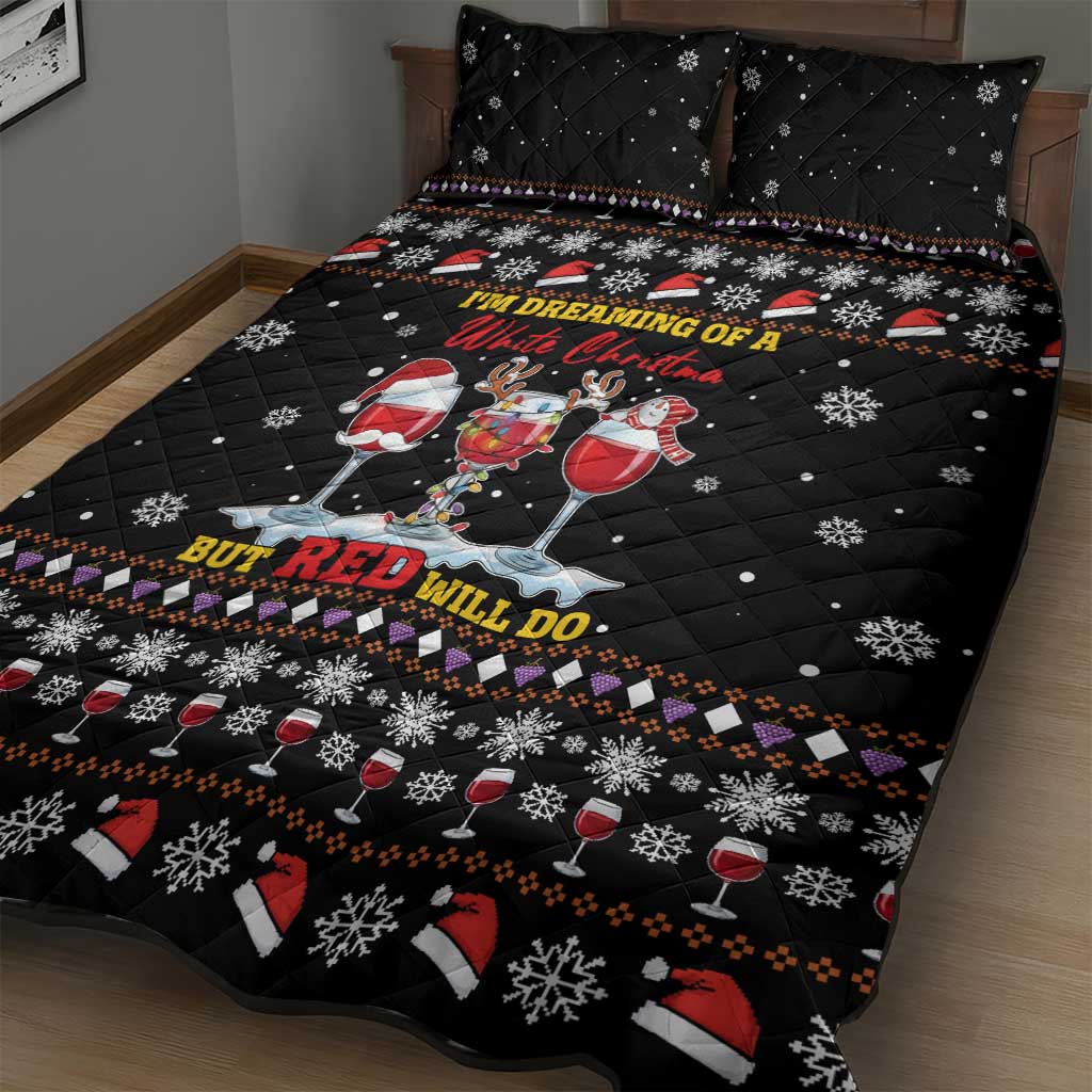Wine Red Christmas Christmas Christmas Quilt Bed Set Xmas Holiday Patterns - Wonder Print Shop