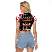 Wine Red Christmas Christmas Christmas Raglan Cropped T Shirt Xmas Holiday Patterns - Wonder Print Shop
