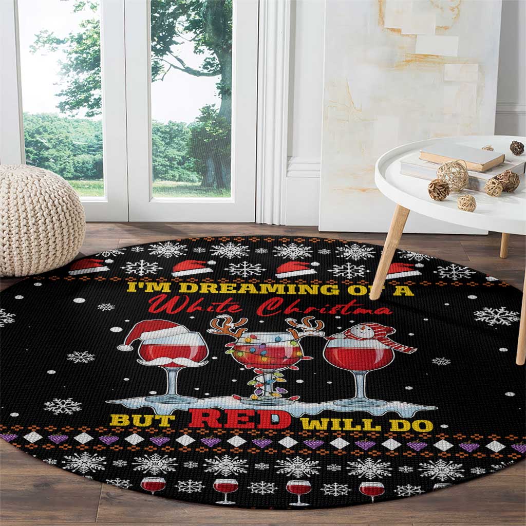 Wine Red Christmas Christmas Christmas Round Carpet Xmas Holiday Patterns - Wonder Print Shop