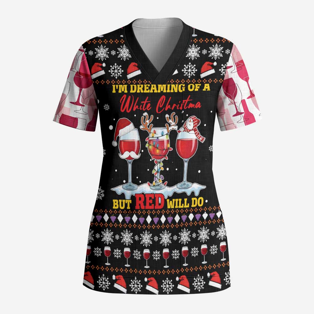 Wine Red Christmas Christmas Christmas Scrub Top Xmas Holiday Patterns - Wonder Print Shop