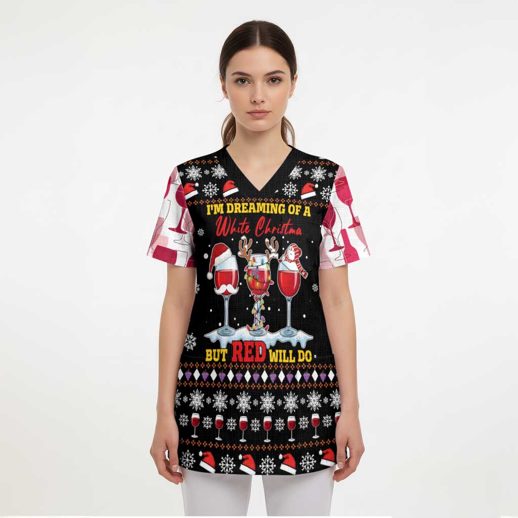 Wine Red Christmas Christmas Christmas Scrub Top Xmas Holiday Patterns - Wonder Print Shop