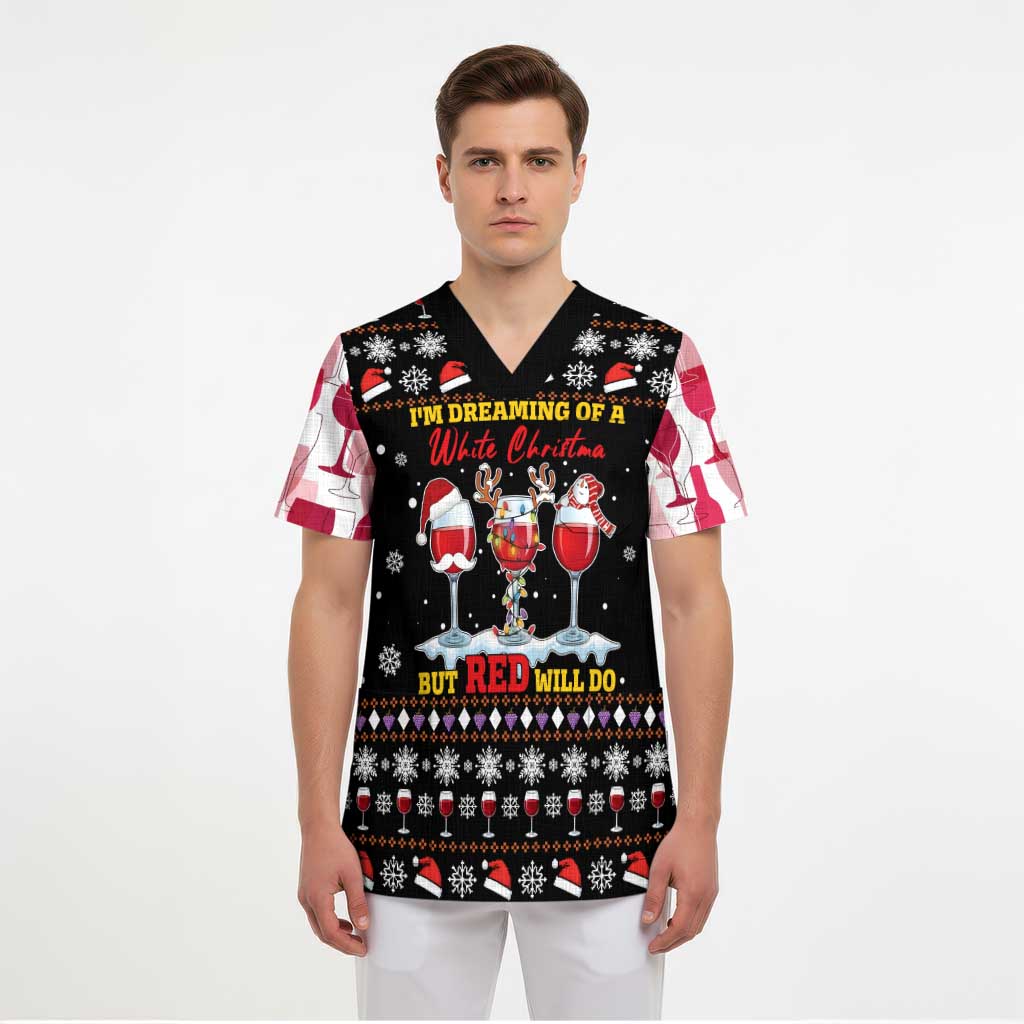 Wine Red Christmas Christmas Christmas Scrub Top Xmas Holiday Patterns - Wonder Print Shop