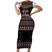 Wine Red Christmas Christmas Christmas Short Sleeve Bodycon Dress Xmas Holiday Patterns - Wonder Print Shop