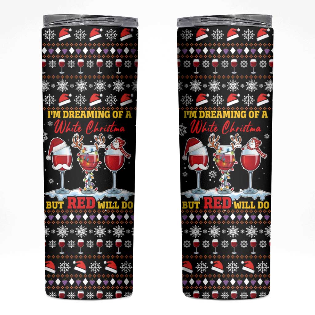 Wine Red Christmas Christmas Christmas Skinny Tumbler Xmas Holiday Patterns - Wonder Print Shop