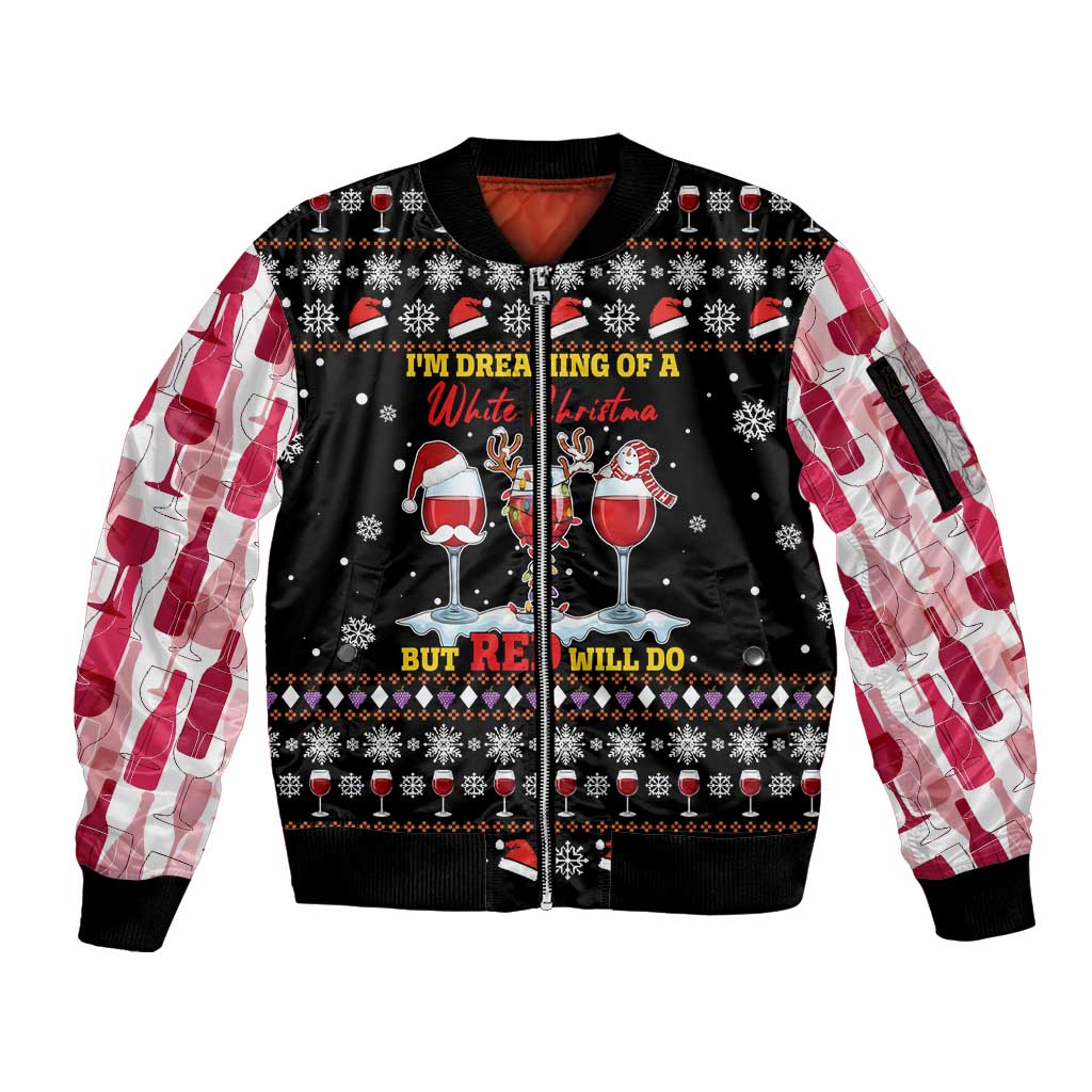 Wine Red Christmas Christmas Christmas Sleeve Zip Bomber Jacket Xmas Holiday Patterns - Wonder Print Shop