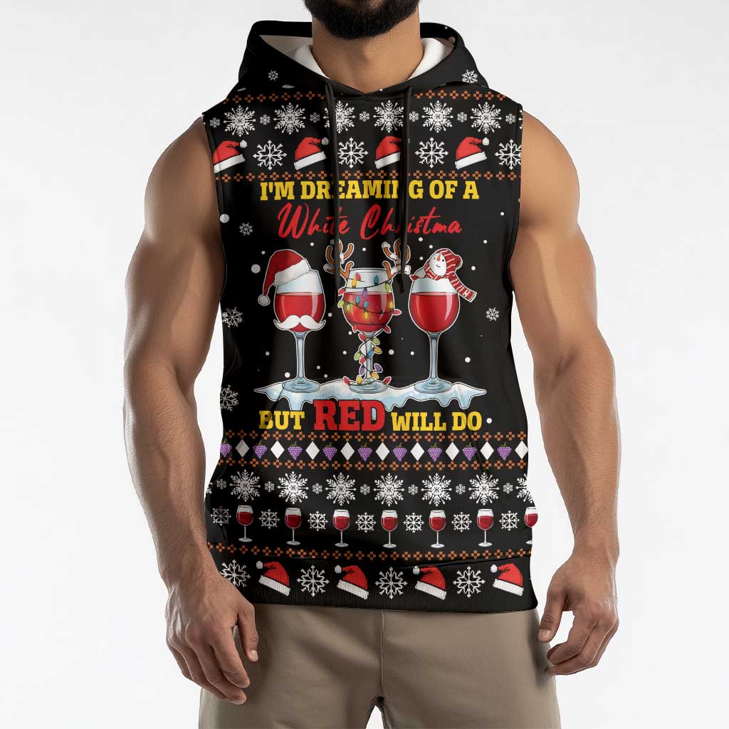Wine Red Christmas Christmas Christmas Sleeveless Hoodie Xmas Holiday Patterns - Wonder Print Shop