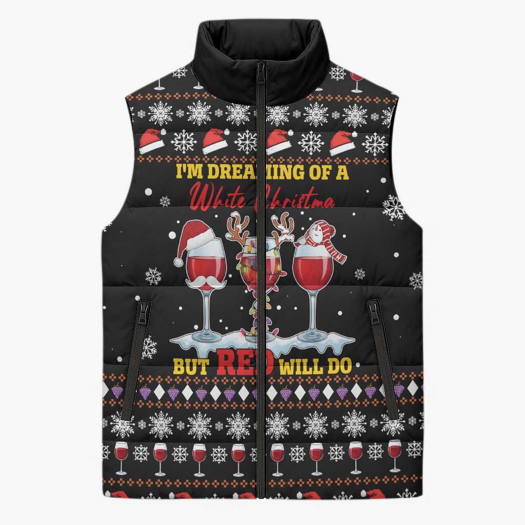 Wine Red Christmas Christmas Christmas Sleeveless Puffer Jacket Xmas Holiday Patterns - Wonder Print Shop