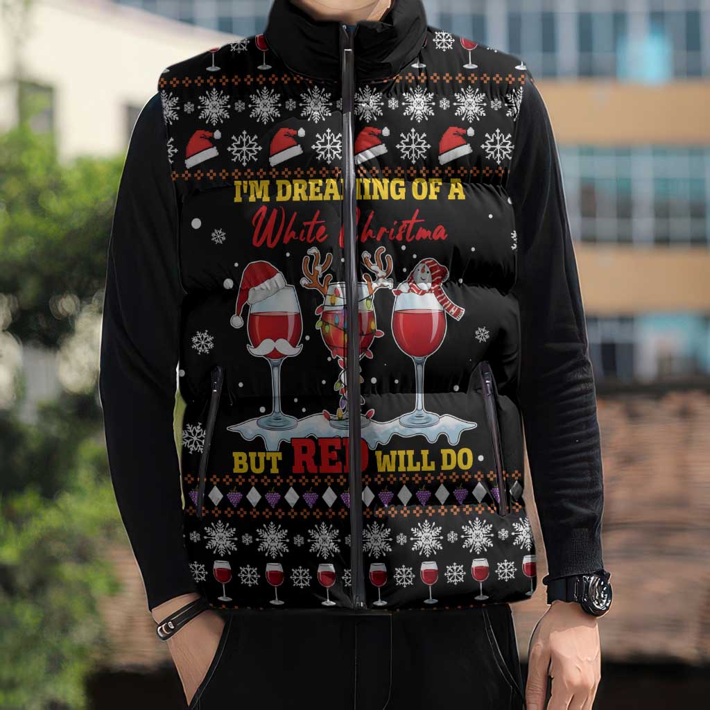 Wine Red Christmas Christmas Christmas Sleeveless Puffer Jacket Xmas Holiday Patterns - Wonder Print Shop