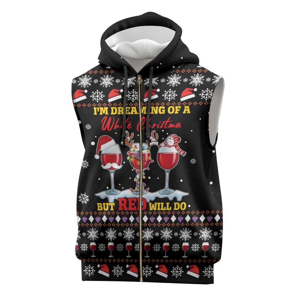 Wine Red Christmas Christmas Christmas Sleeveless Zip Hoodie Xmas Holiday Patterns - Wonder Print Shop