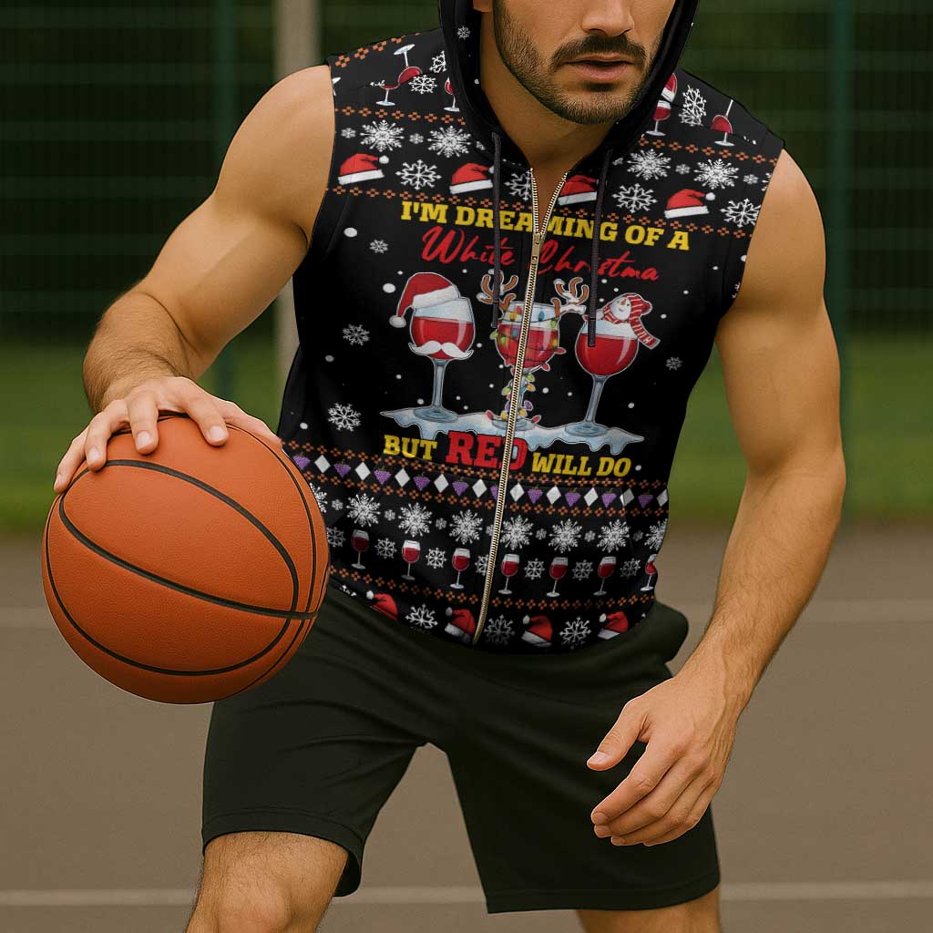 Wine Red Christmas Christmas Christmas Sleeveless Zip Hoodie Xmas Holiday Patterns - Wonder Print Shop