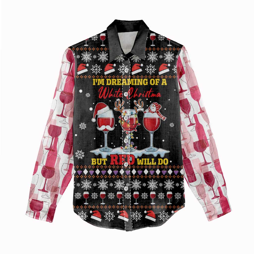 Wine Red Christmas Christmas Christmas Women Casual Shirt Xmas Holiday Patterns - Wonder Print Shop