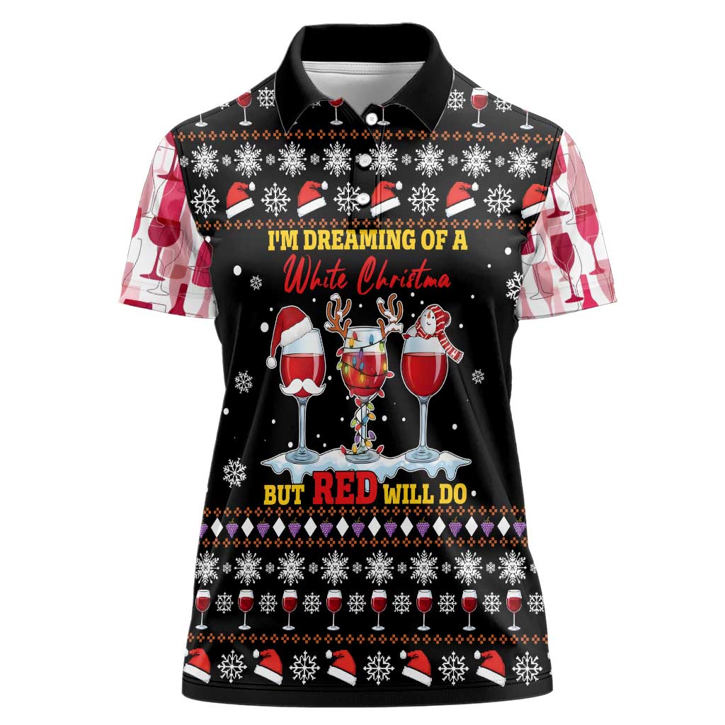 Wine Red Christmas Christmas Christmas Women Polo Shirt Xmas Holiday Patterns - Wonder Print Shop