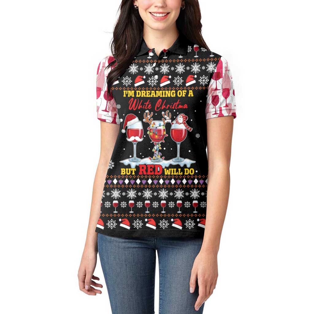 Wine Red Christmas Christmas Christmas Women Polo Shirt Xmas Holiday Patterns - Wonder Print Shop
