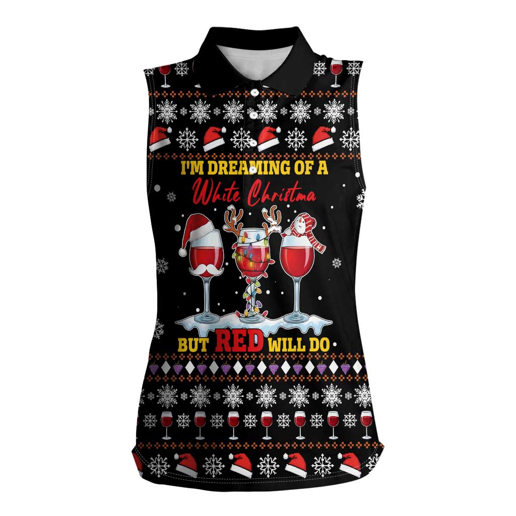 Wine Red Christmas Christmas Christmas Women Sleeveless Polo Shirt Xmas Holiday Patterns - Wonder Print Shop