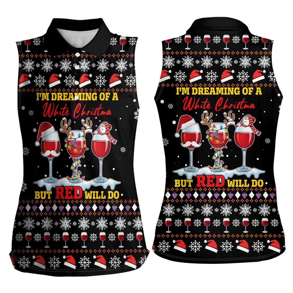 Wine Red Christmas Christmas Christmas Women Sleeveless Polo Shirt Xmas Holiday Patterns - Wonder Print Shop