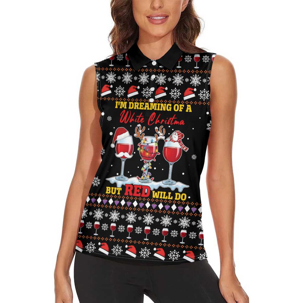 Wine Red Christmas Christmas Christmas Women Sleeveless Polo Shirt Xmas Holiday Patterns - Wonder Print Shop