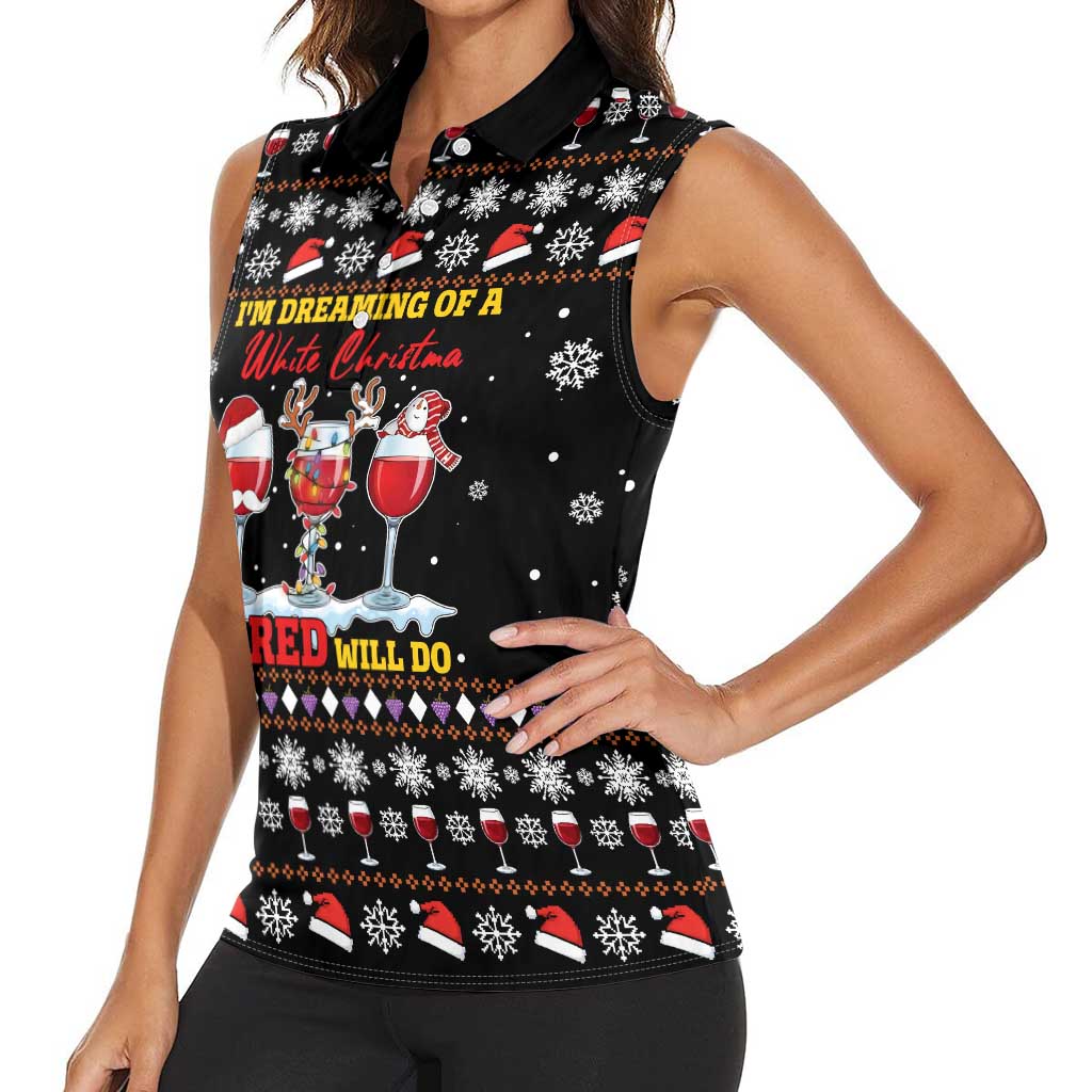 Wine Red Christmas Christmas Christmas Women Sleeveless Polo Shirt Xmas Holiday Patterns - Wonder Print Shop