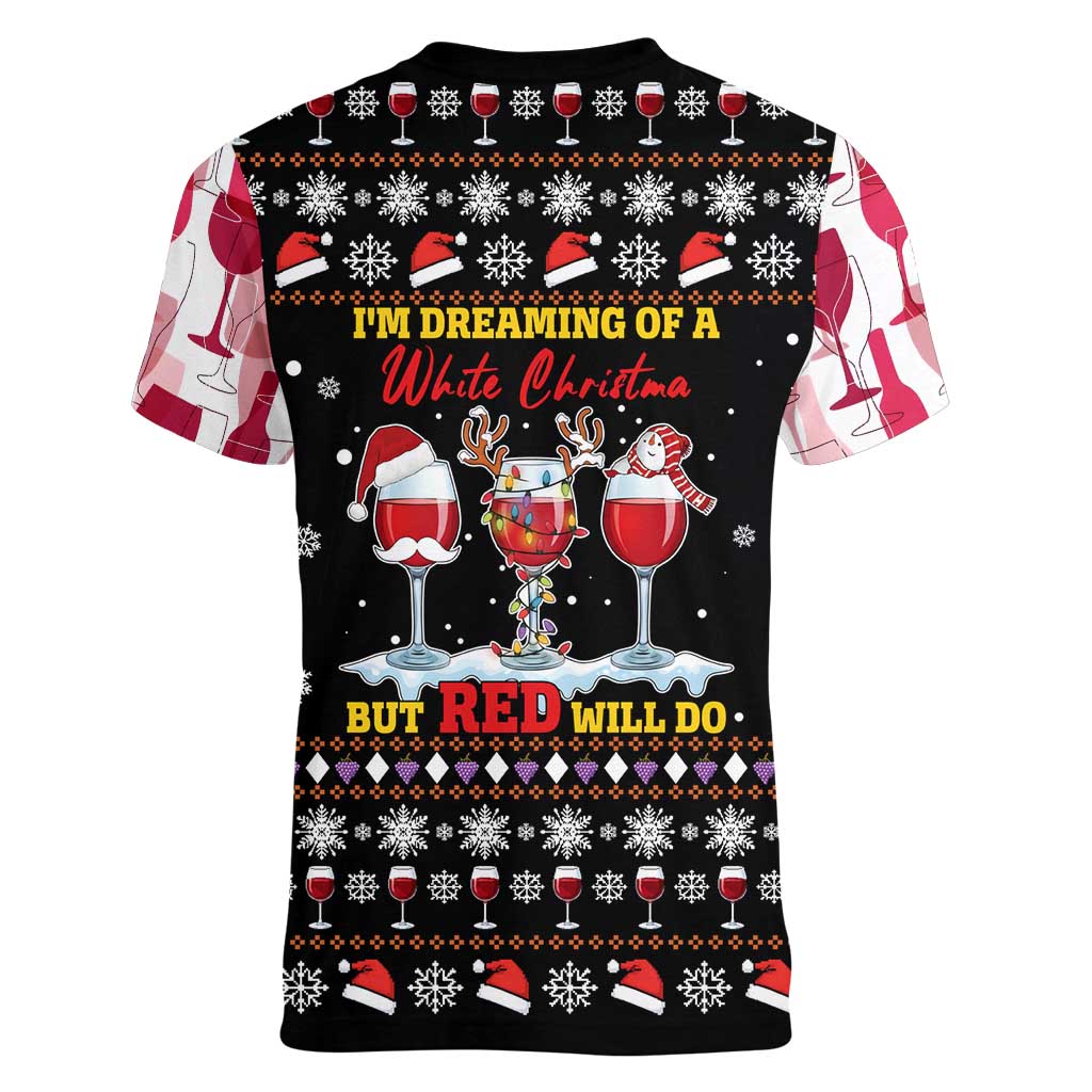 Wine Red Christmas Christmas Christmas Women V-Neck T-Shirt Xmas Holiday Patterns - Wonder Print Shop