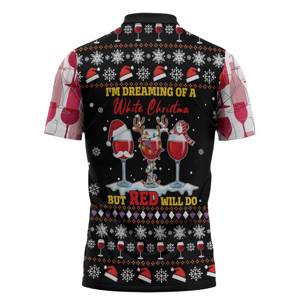 Wine Red Christmas Christmas Christmas Zipper Polo Shirt Xmas Holiday Patterns - Wonder Print Shop