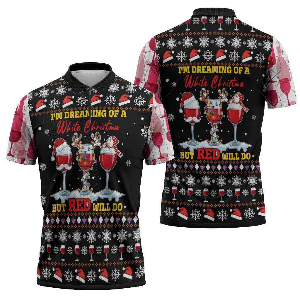 Wine Red Christmas Christmas Christmas Zipper Polo Shirt Xmas Holiday Patterns - Wonder Print Shop
