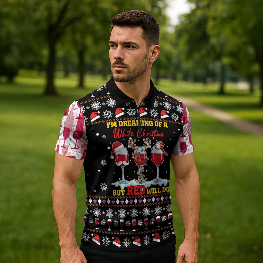 Wine Red Christmas Christmas Christmas Zipper Polo Shirt Xmas Holiday Patterns - Wonder Print Shop