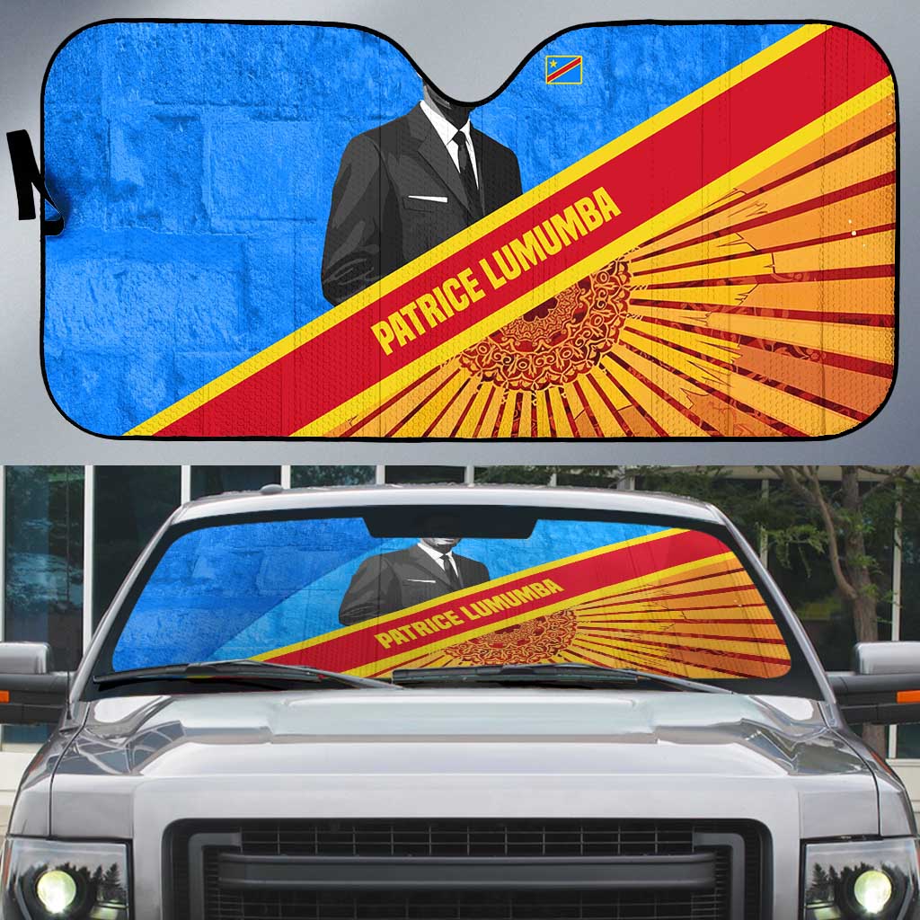 Patrice Lumumba Auto Sun Shade with Congolese Flag Colors and African History Quote - Wonder Print Shop