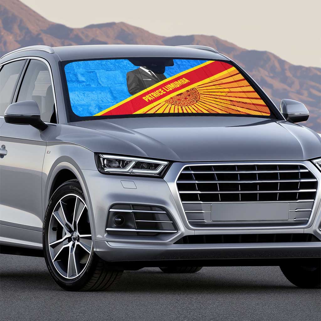 Patrice Lumumba Auto Sun Shade with Congolese Flag Colors and African History Quote - Wonder Print Shop