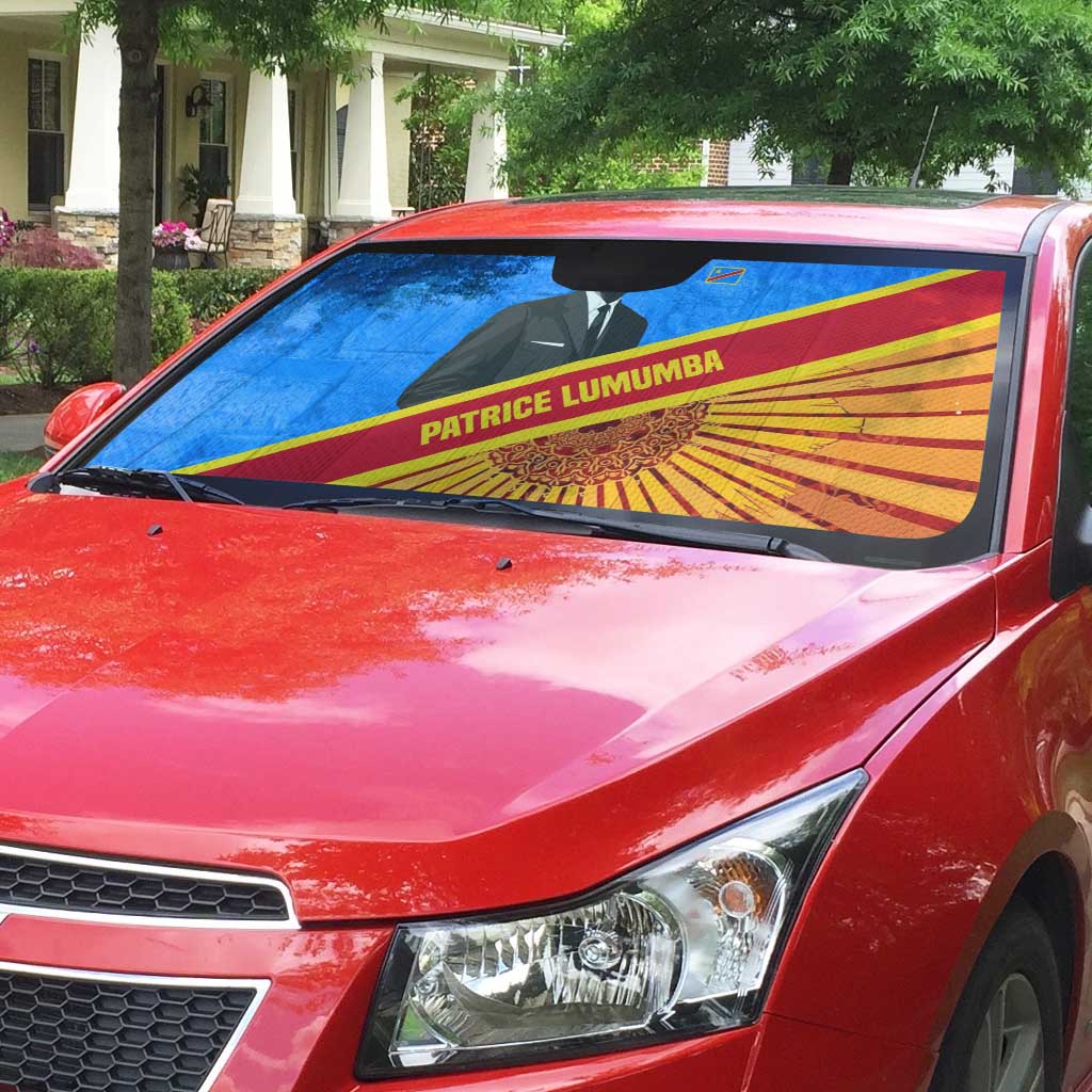 Patrice Lumumba Auto Sun Shade with Congolese Flag Colors and African History Quote - Wonder Print Shop